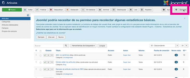 Configuration de Joomla