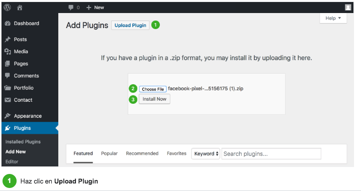 Instalar nuevo plugin wordpress